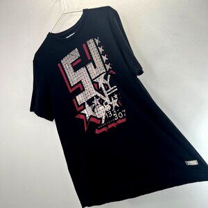 Sean John Graphic T Shirt L Men Black Silver Short Sleeve Crewneck NY 98 Cotton
